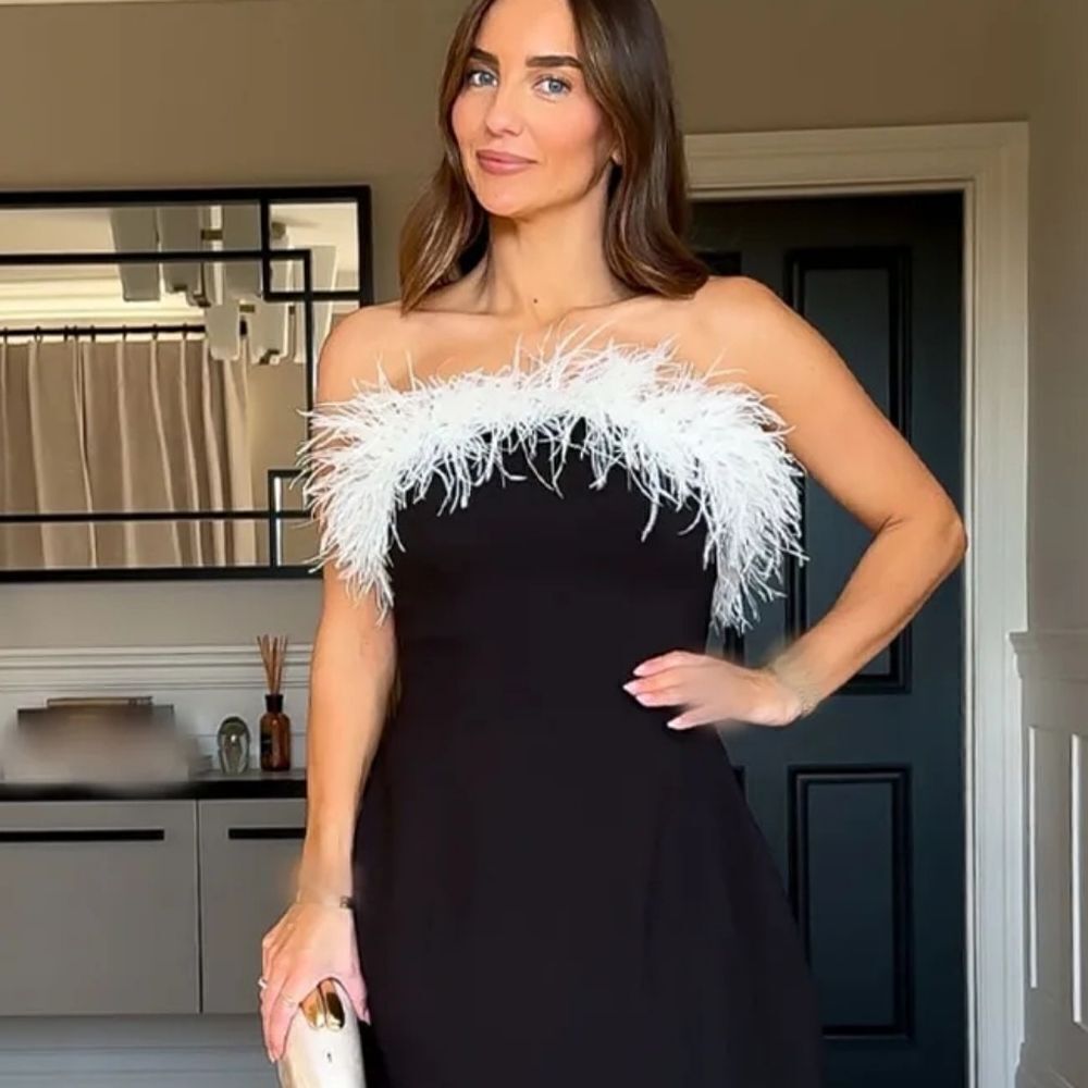NWT ZARA mini dress with feathers contrast white and black - Picture 8 of 17